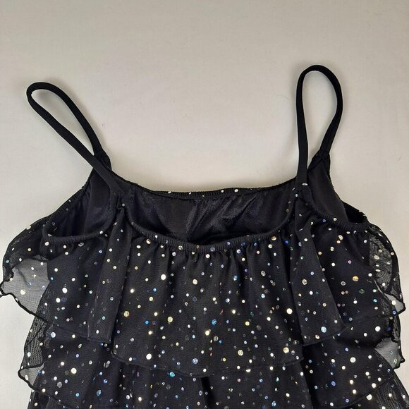 Longitude Size 10 One Piece Swimsuit Black Ruffled Top Sequins Slimming - Picture 9 of 15